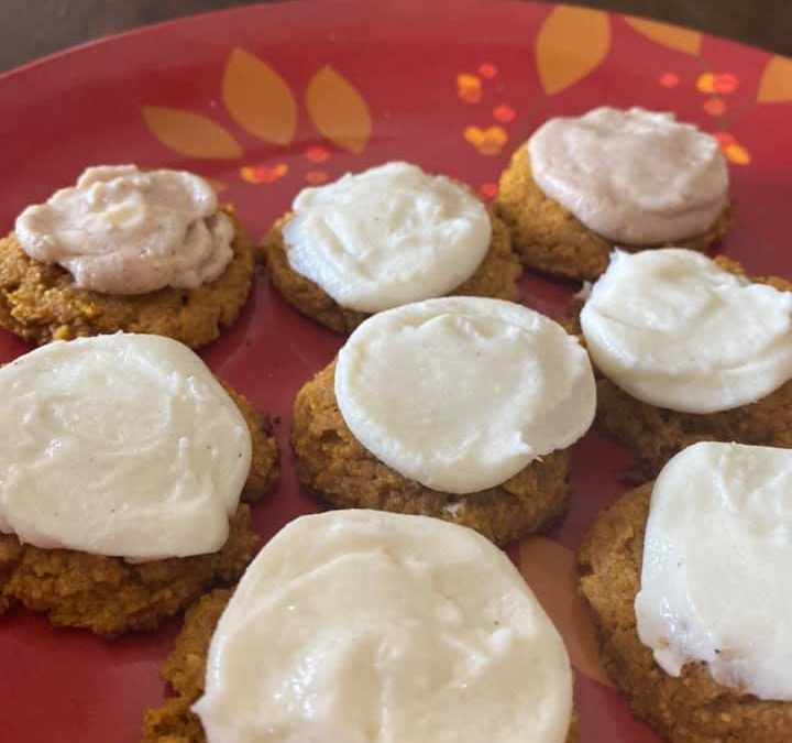 Pumpkin Cookies with Cream Cheese Frosting (THM S, low-carb)